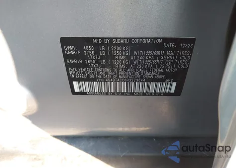 2024 Subaru Outback Premium z USA, uszkodzony, nr VIN 4S4BTACC0R3223044